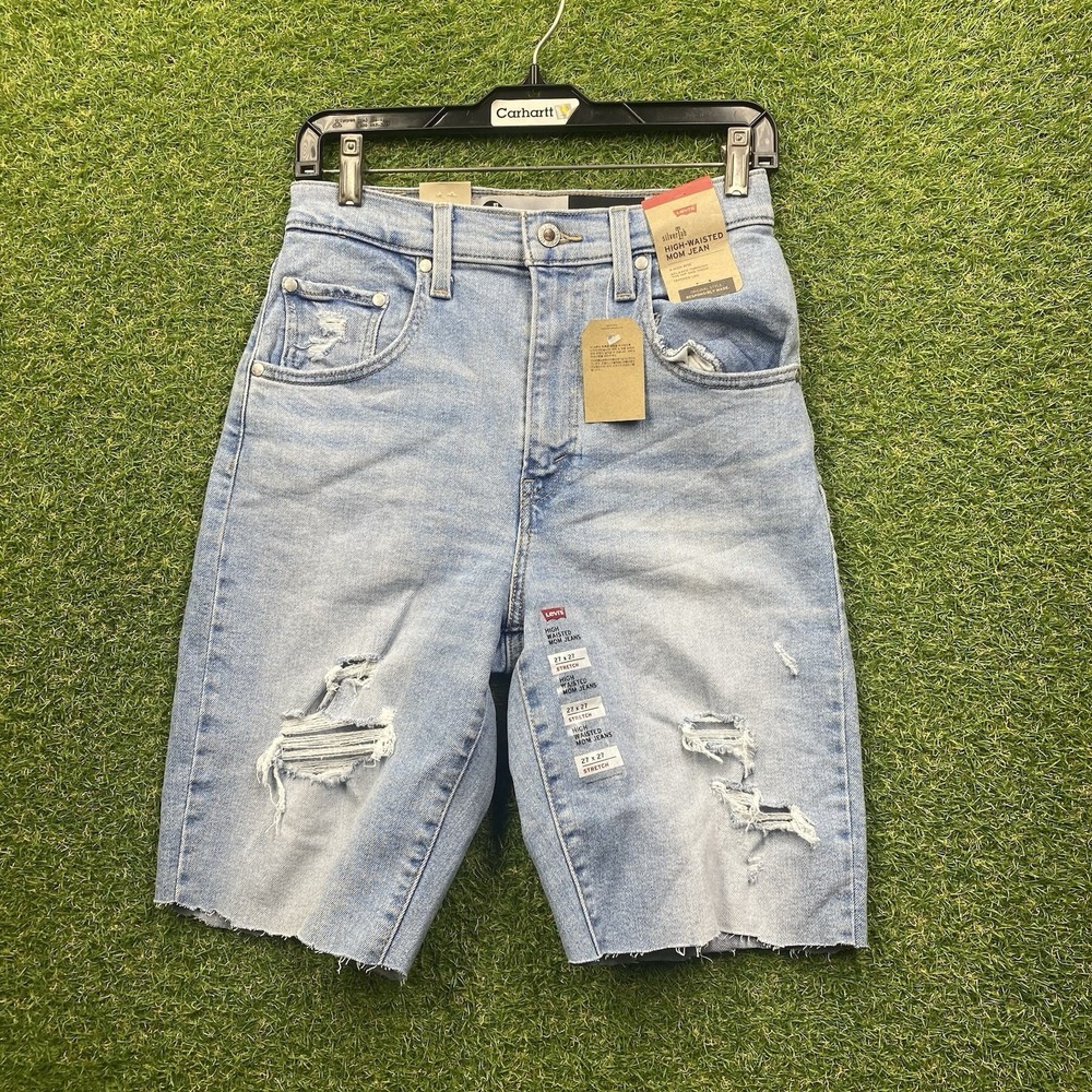 Levis Silvertab Jeans Womens 27 High Waisted Mom Shorts Casual Distressed NWT